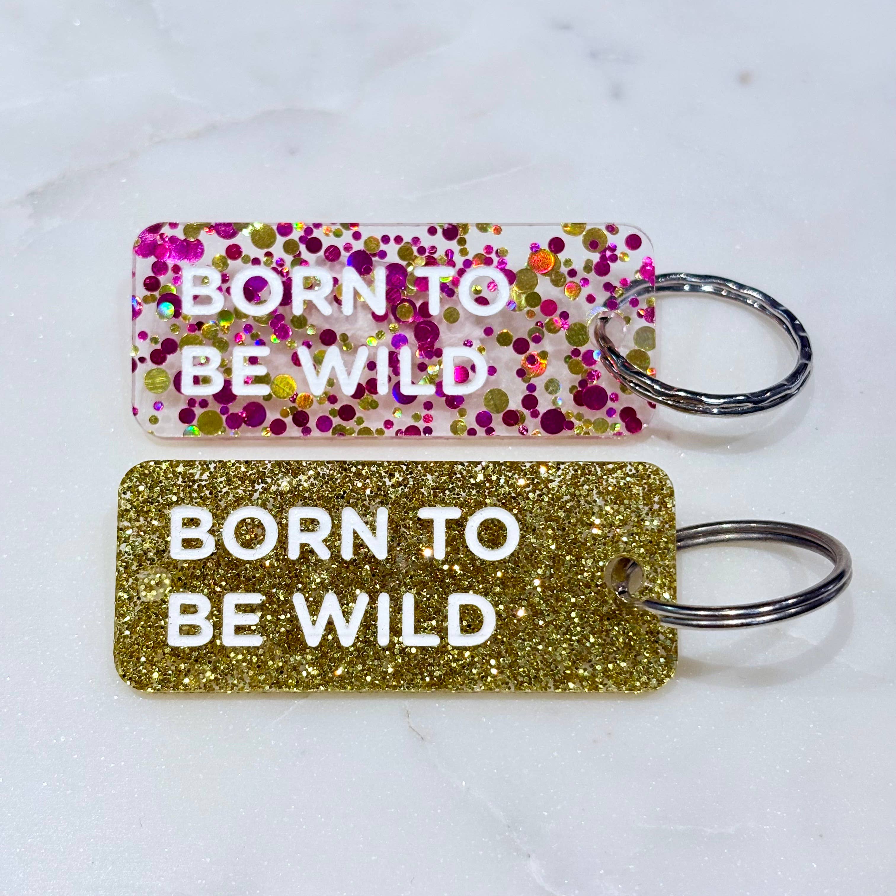 BORN TO BE WILD Porte-clés à paillettes Plus de Love: Noir