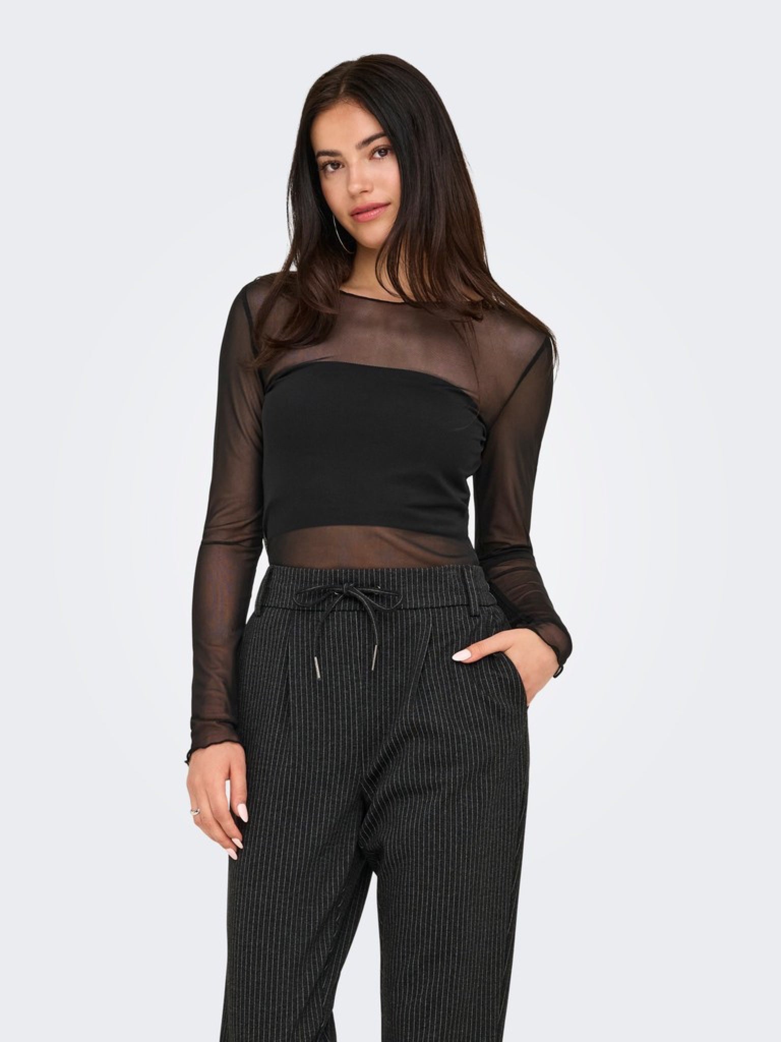 JDYELSA Top en mesh manches longues — Noir — vue 4