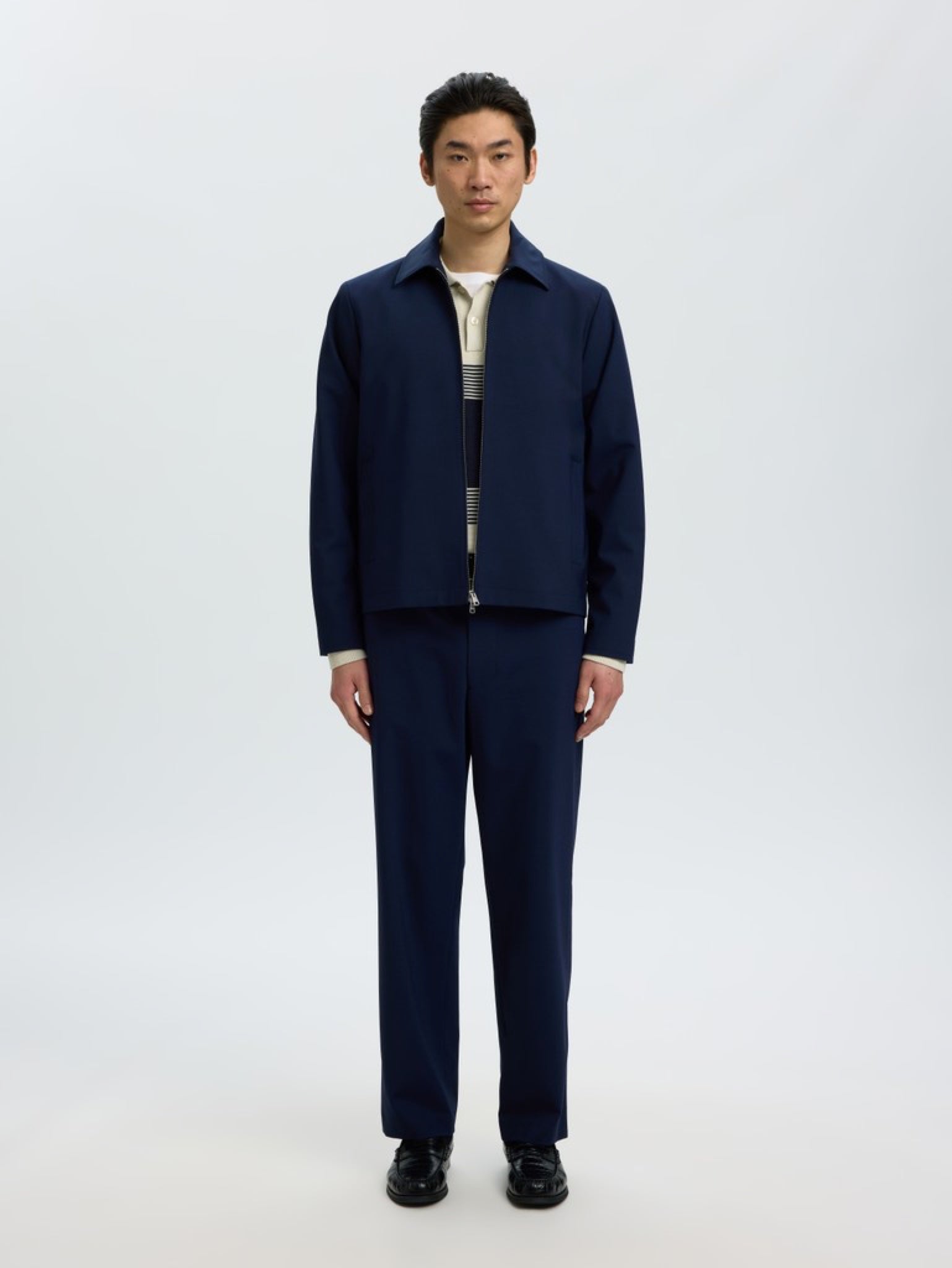 SLMMAGS Veste de costume zippée en laine mélangée — Selected Homme — Dark Navy — porté | Appart 17 Bruxelles