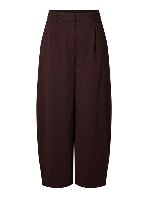 PCPAM Pantalon barrel taille haute en coton — Chocolate Plum