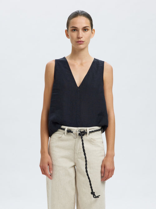 SLFTAIA Ceinture cordelière en cuir tressé à nouer — Black