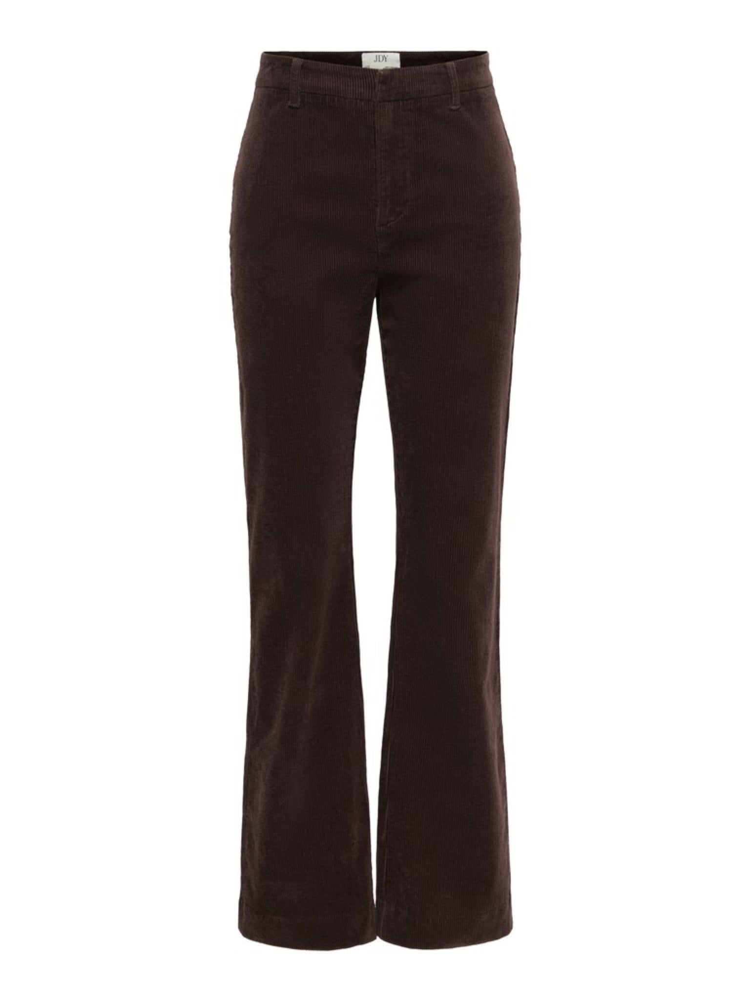 JDYCOURTNEY Pantalon bootcut taille haute en velours côtelé, longueur 32 — JDY — Black Coffee — packshot, de face | Appart 17 Bruxelles