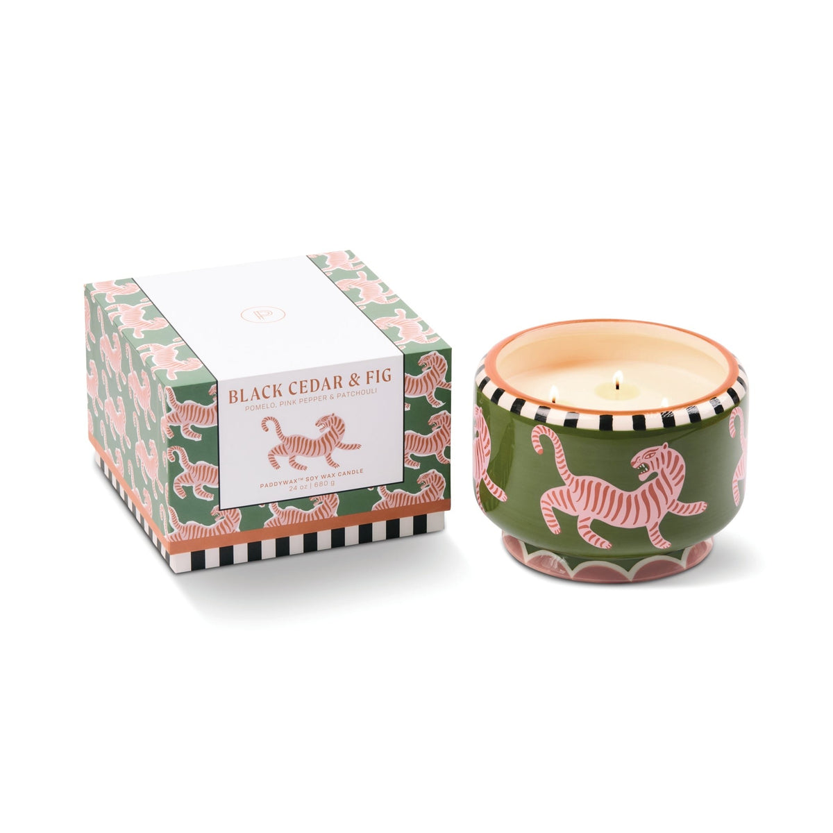 Paddywax A Dopo Tiger Bougie parfumée céramique peinte à la main 680 g — Paddywax — Black Cedar & Fig — packshot 3 | Appart 17 Bruxelles