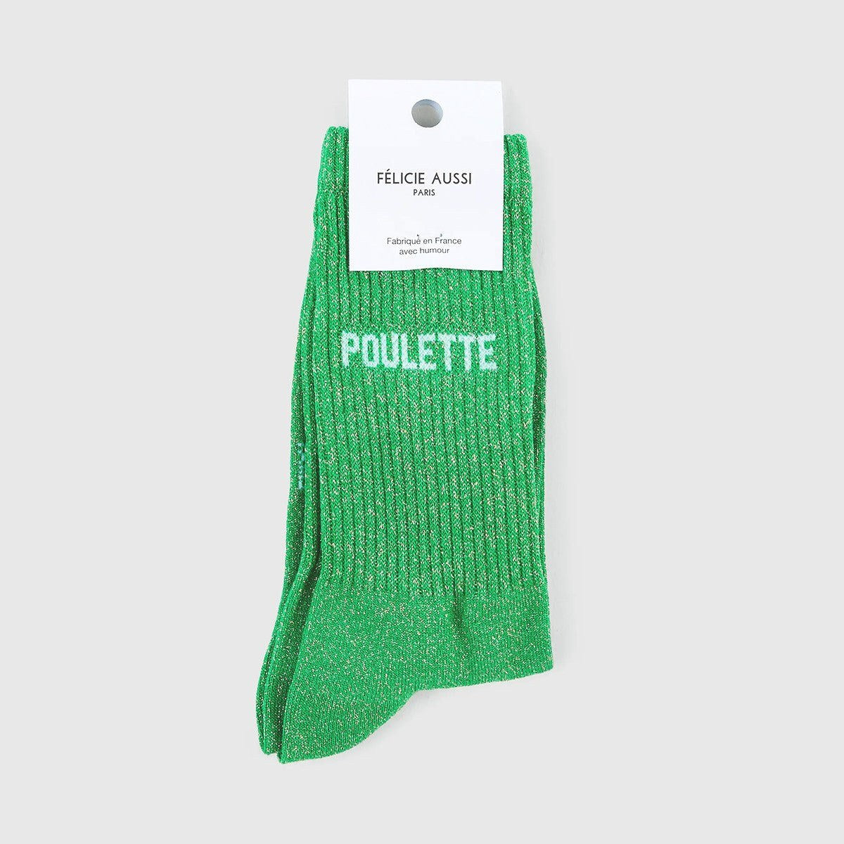 Chaussettes « Poulette » pailletées — Félicie Aussi — Vert pailleté — vue 3 | Appart 17 Bruxelles