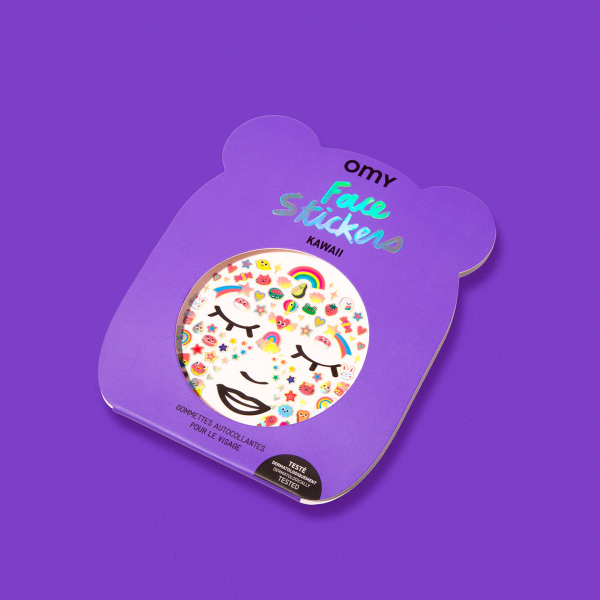 85 stickers visage fluo repositionnables, dès 3 ans — OMY — Kawaii — packshot | Appart 17 Bruxelles