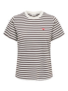 JDYPISA T-shirt col rond en coton bio à imprimé — JDY — Cloud Dancer / New Stripe Chocolate Torte — packshot | Appart 17 Bruxelles