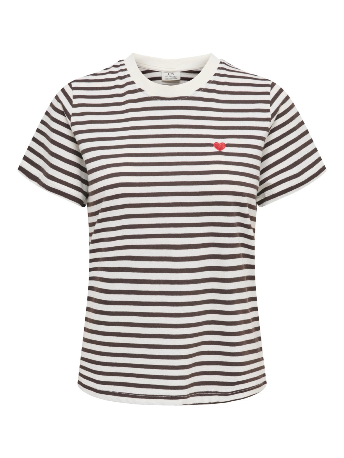 JDYPISA T-shirt col rond en coton bio à imprimé — JDY — Cloud Dancer / New Stripe Chocolate Torte — packshot | Appart 17 Bruxelles