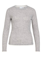 VIELIANNE Top manches longues col rond en maille côtelée fine — VILA — Light Grey Melange — packshot | Appart 17 Bruxelles