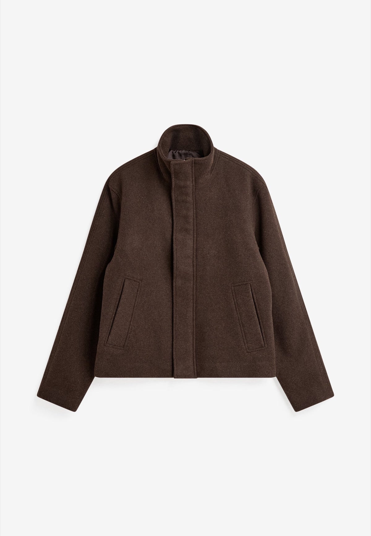 TRENTON Blouson court en lainage 50 % laine, col montant — Minimum — Turkish Coffee — packshot 2 | Appart 17 Bruxelles