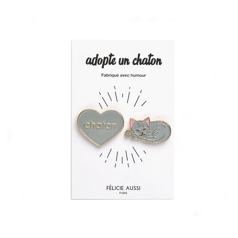 Duo de pin's « Chaton » — Félicie Aussi — Gris — photo produit | Appart 17 Bruxelles