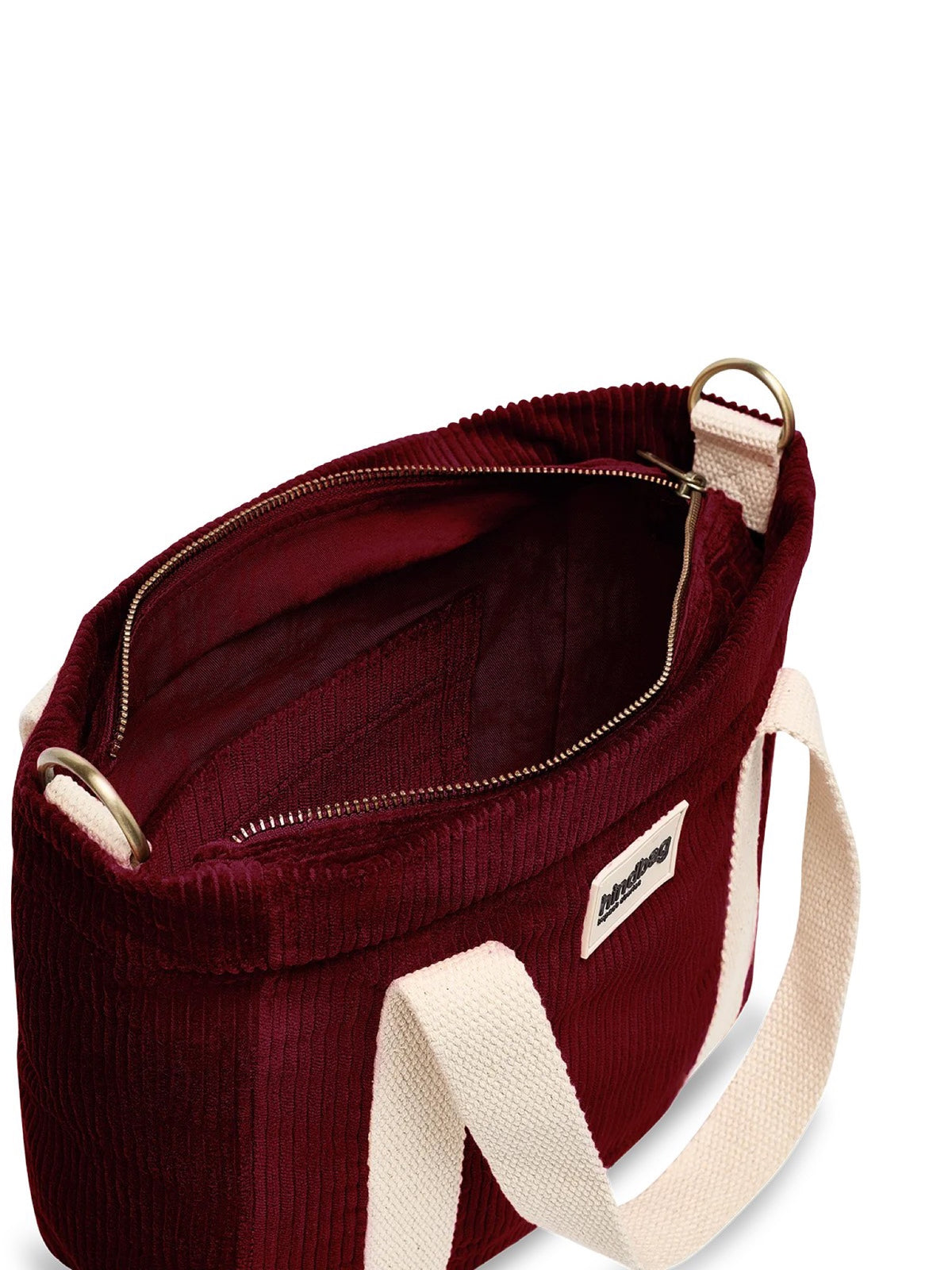 Hindbag Louise Mini cabas en velours côtelé — Hindbag — Velours bordeaux — vue de l'intérieur 4 | Appart 17 Bruxelles