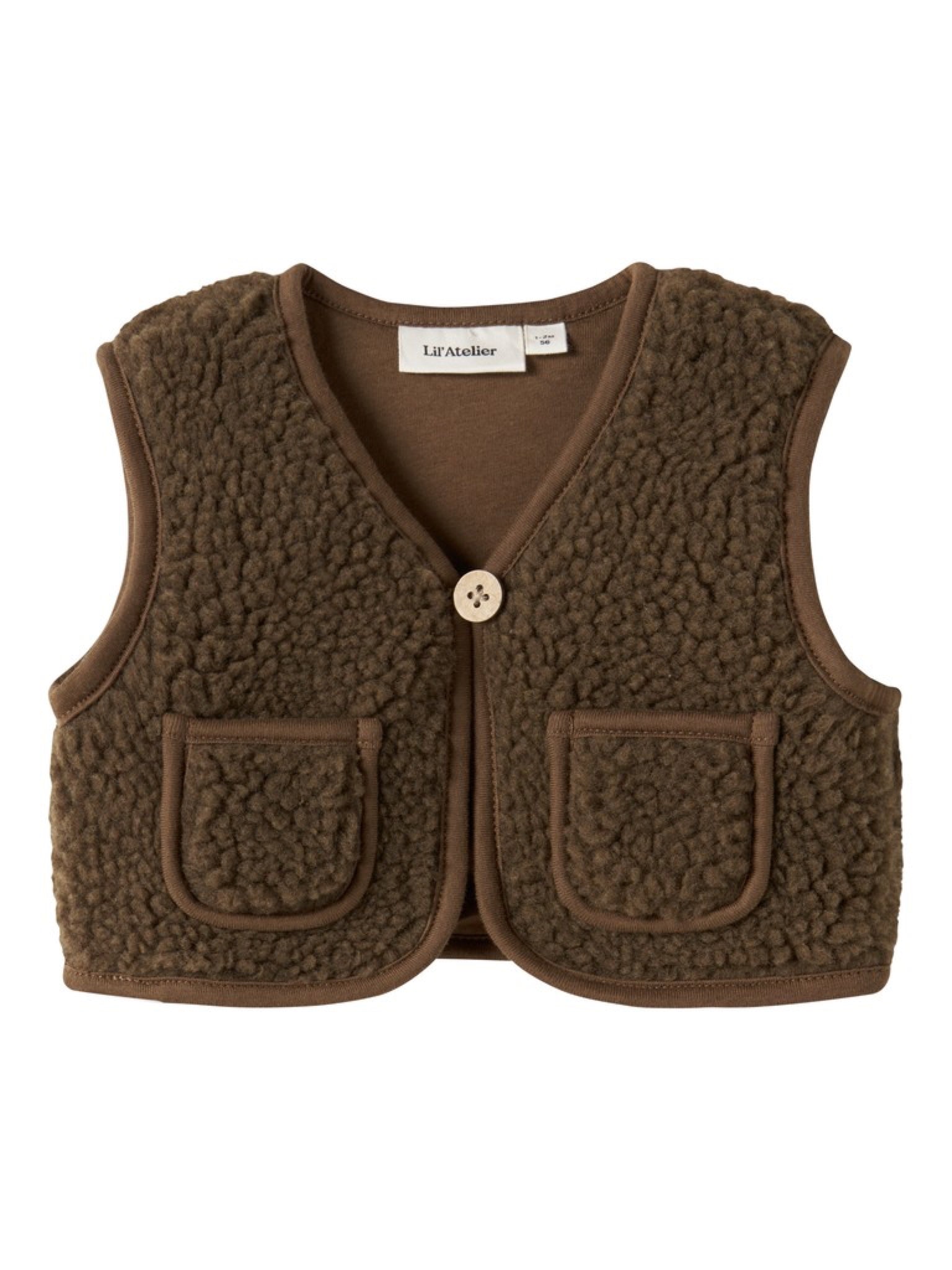 NBNJONO Gilet sans manches en sherpa bébé — Lil' Atelier — Teak — vue de face | Appart 17 Bruxelles