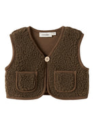 NBNJONO Gilet sans manches en sherpa bébé — Lil' Atelier — Teak — vue de face | Appart 17 Bruxelles