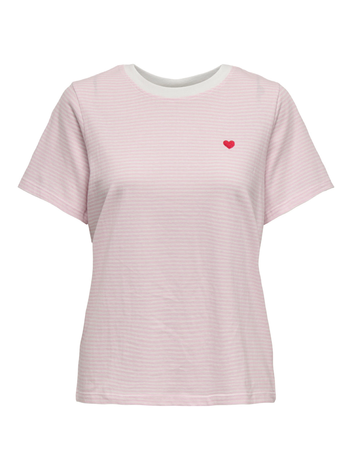 JDYPISA T-shirt col rond en coton bio à imprimé — JDY — Cloud Dancer / Parfait Pink Stripes — packshot | Appart 17 Bruxelles