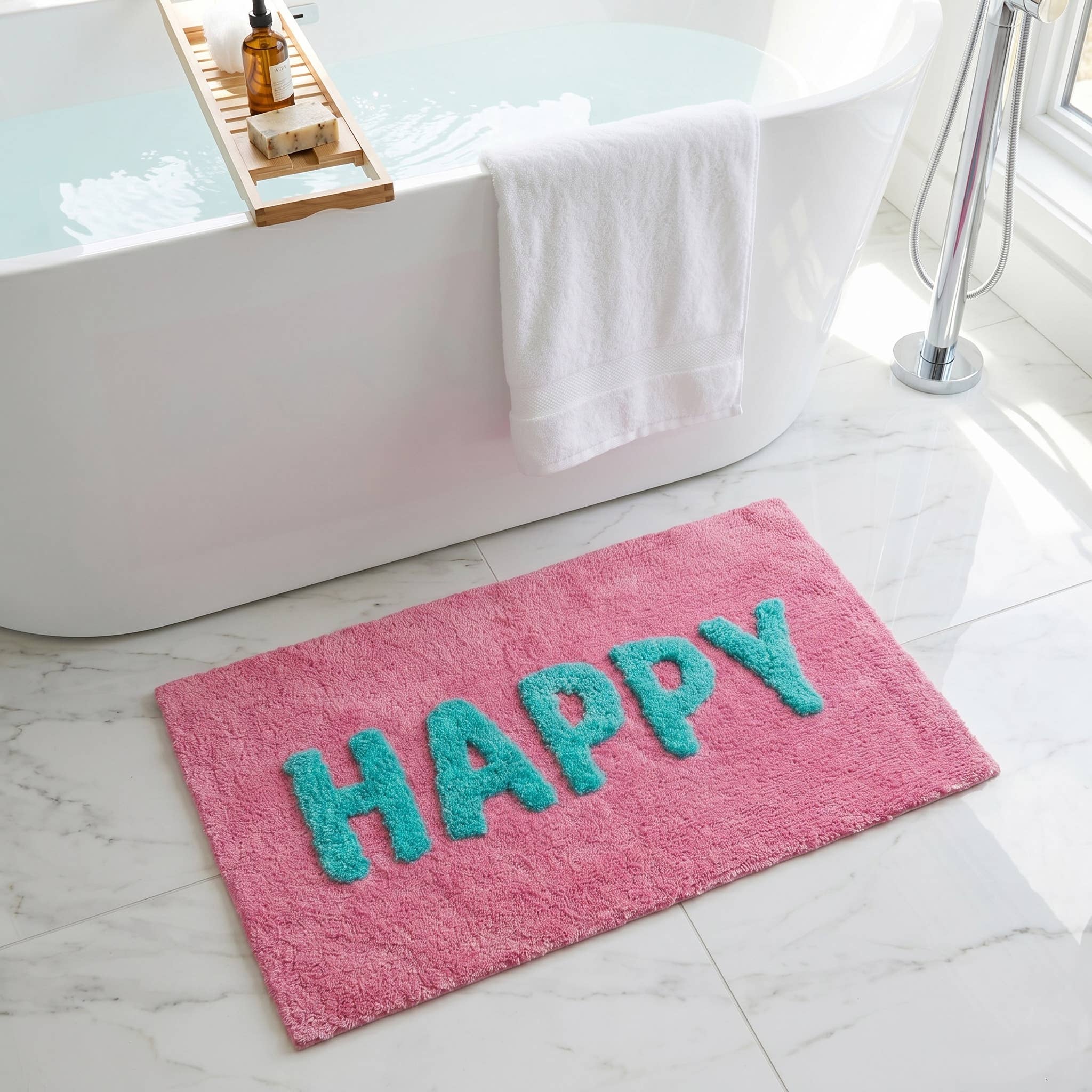Tapis de bain « Happy » coloré — Fuchsia — vue 3, Fuchsia | Appart 17