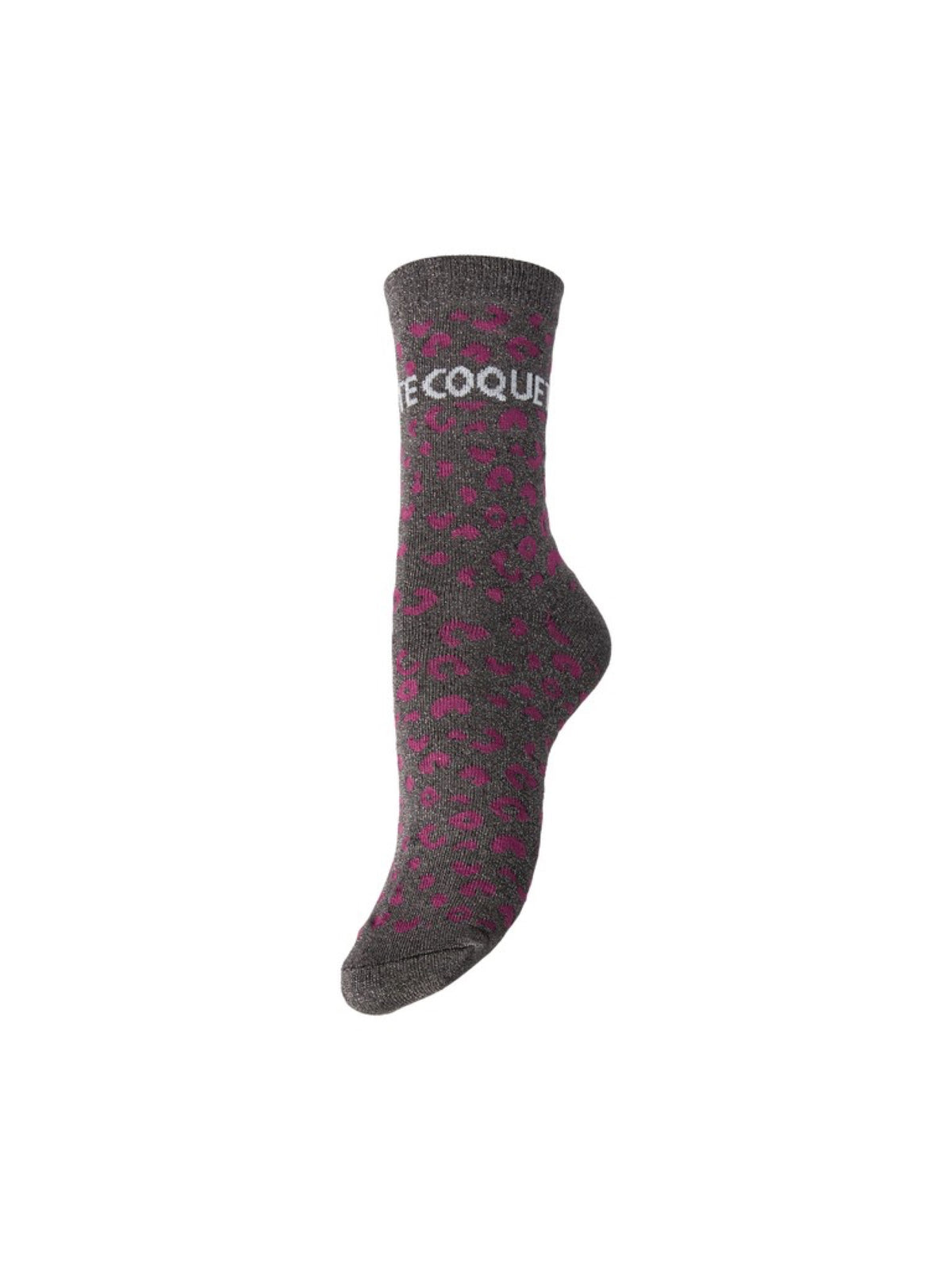 PCSEBBY Chaussettes pailletées léopard à slogan — Pieces — Asphalt — packshot | Appart 17 Bruxelles