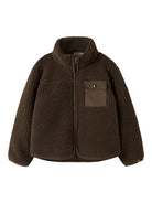 NMMNALO NIO Veste zippée en teddy garçon — Lil' Atelier — Dark Earth — vue de face | Appart 17 Bruxelles