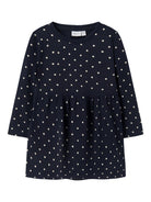 NMFDAVINA Robe sweat fille — name it — Dark Sapphire Dots — vue de face 2 | Appart 17 Bruxelles