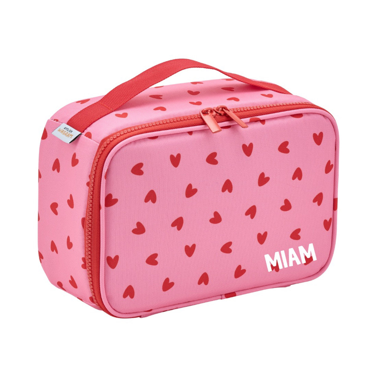 Lunch bag isotherme enfant — Atelier Wagram — Cœurs rouges fond rose « Amour » — autre vue 5 | Appart 17 Bruxelles