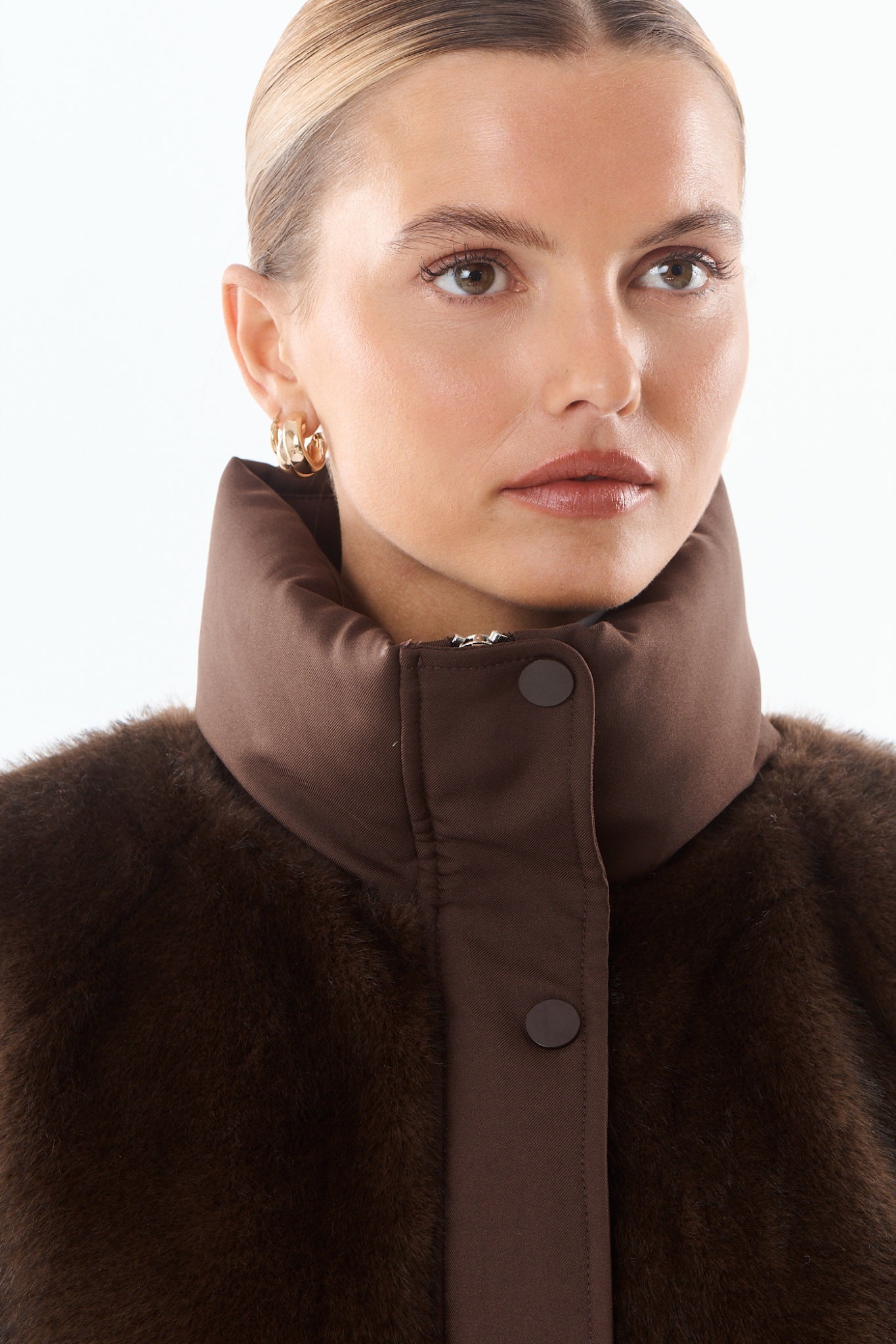 POLLY Blouson fausse fourrure et nylon — Marron — vue 6