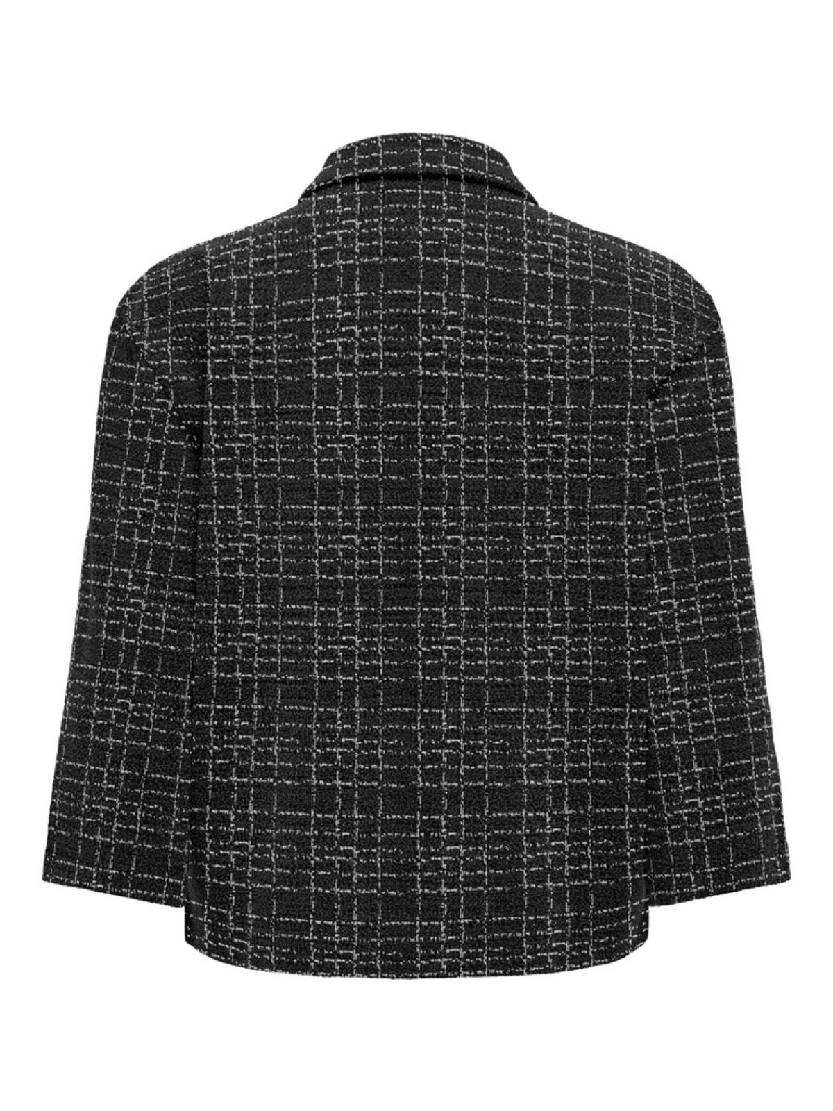 JDYDORIT Gilet-veste en maille jacquard effet tweed, manches 3/4 — JDY — Black Checks — packshot, vue de dos 2 | Appart 17 Bruxelles