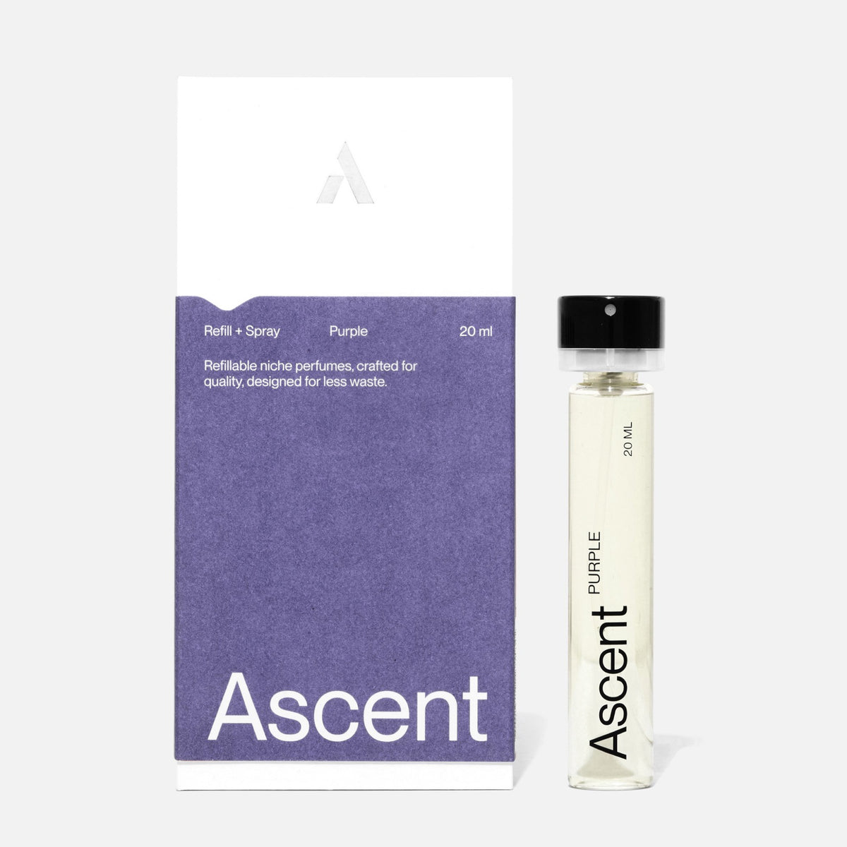 Ascent Refill Extrait de parfum rechargeable 20 ml — Ascent — Purple — packshot, coffret et recharge 2 | Appart 17 Bruxelles