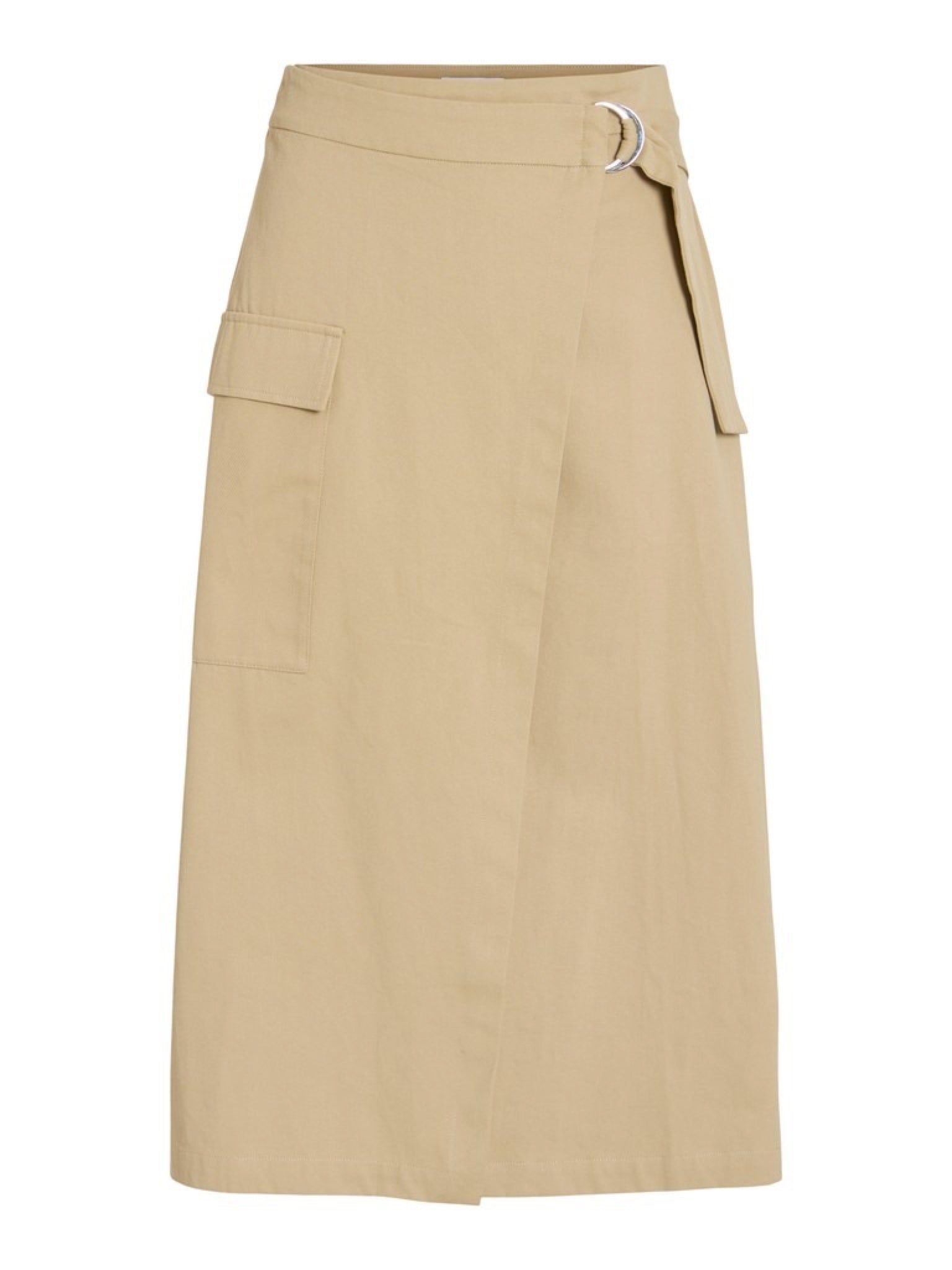 VIODINA Jupe midi taille haute en twill de coton — VILA — Pale Khaki — packshot, de face | Appart 17 Bruxelles