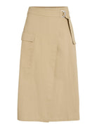 VIODINA Jupe midi taille haute en twill de coton — VILA — Pale Khaki — packshot, de face | Appart 17 Bruxelles