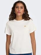 JDYPISA T-shirt col rond en coton bio à imprimé — JDY — Cloud Dancer / Lemon — détail | Appart 17 Bruxelles