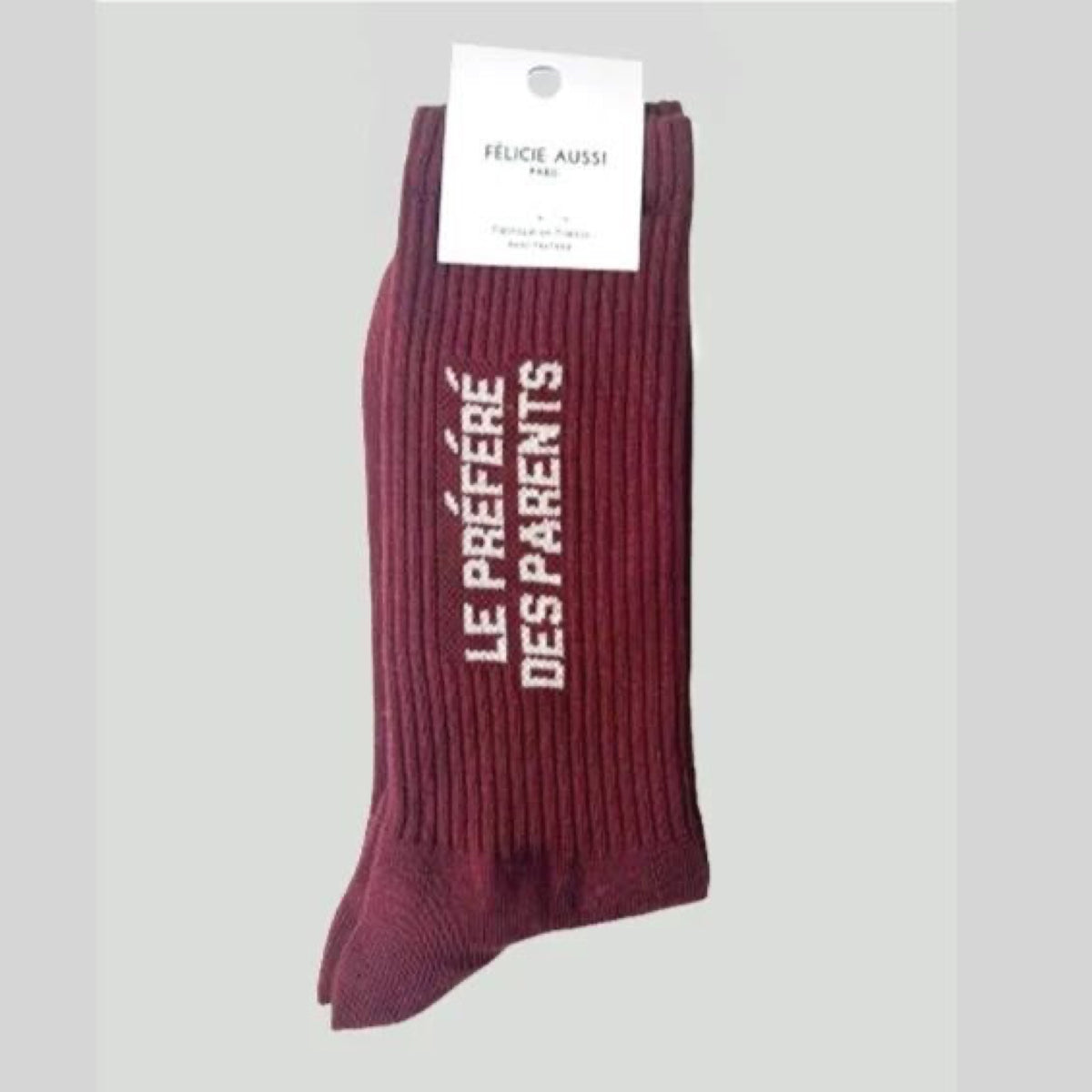Félicie Aussi Chaussettes « La préférée des parents » pailletées — Felicie Aussi — Bordeaux pailleté — photo produit | Appart 17 Bruxelles