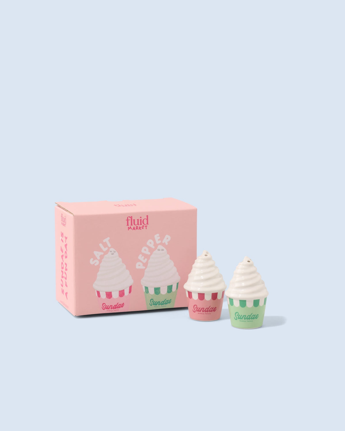 Fluid Market Sel & Poivre Sundae en céramique — Fluid Market — Rose & vert — packshot, coffret 3 | Appart 17 Bruxelles