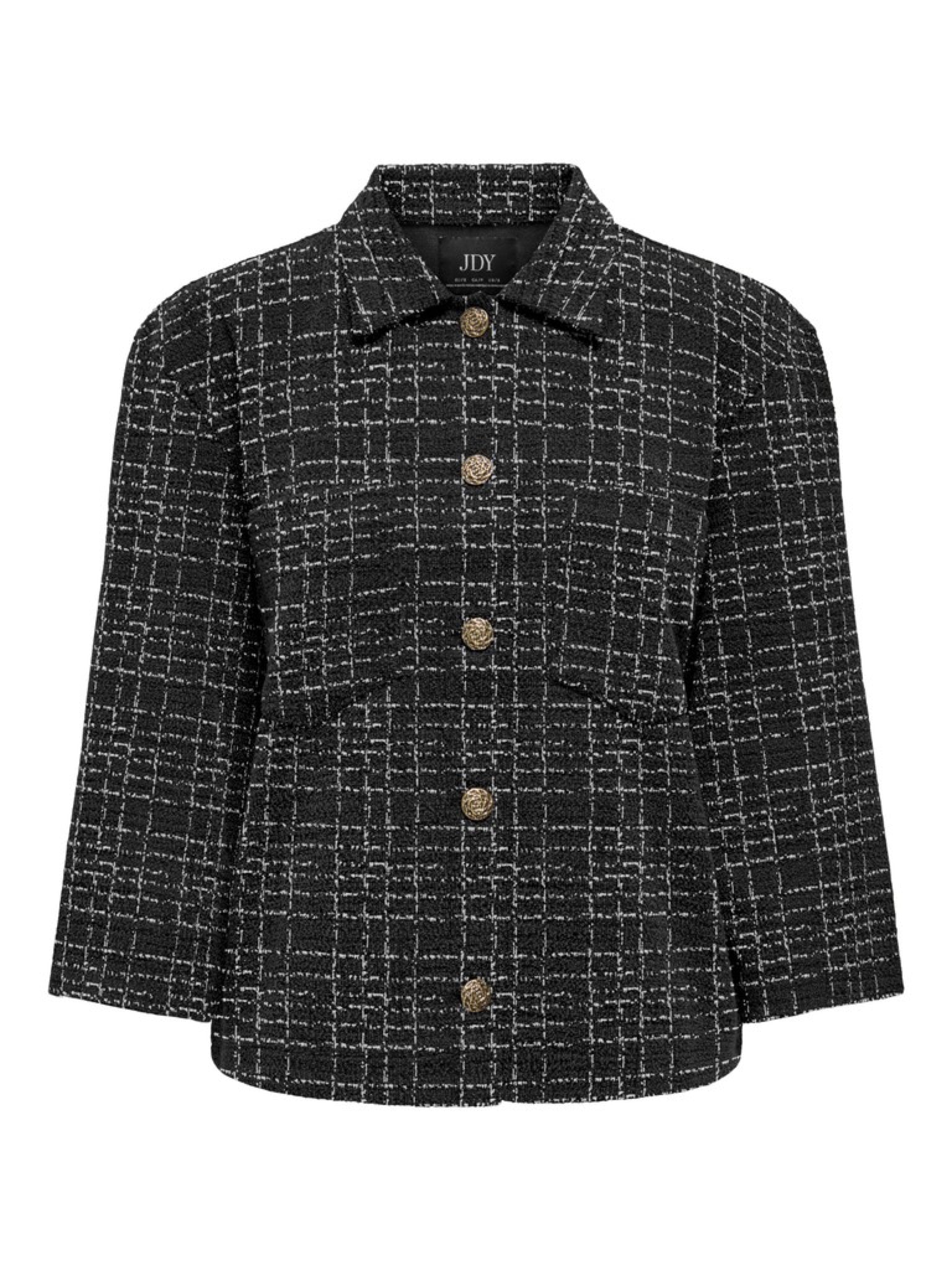 JDYDORIT Gilet-veste en maille jacquard effet tweed, manches 3/4 — JDY — Black Checks — packshot | Appart 17 Bruxelles