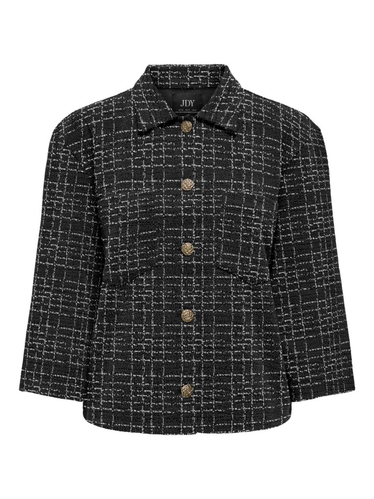 JDYDORIT Gilet-veste en maille jacquard effet tweed, manches 3/4 — JDY — Black Checks — packshot | Appart 17 Bruxelles
