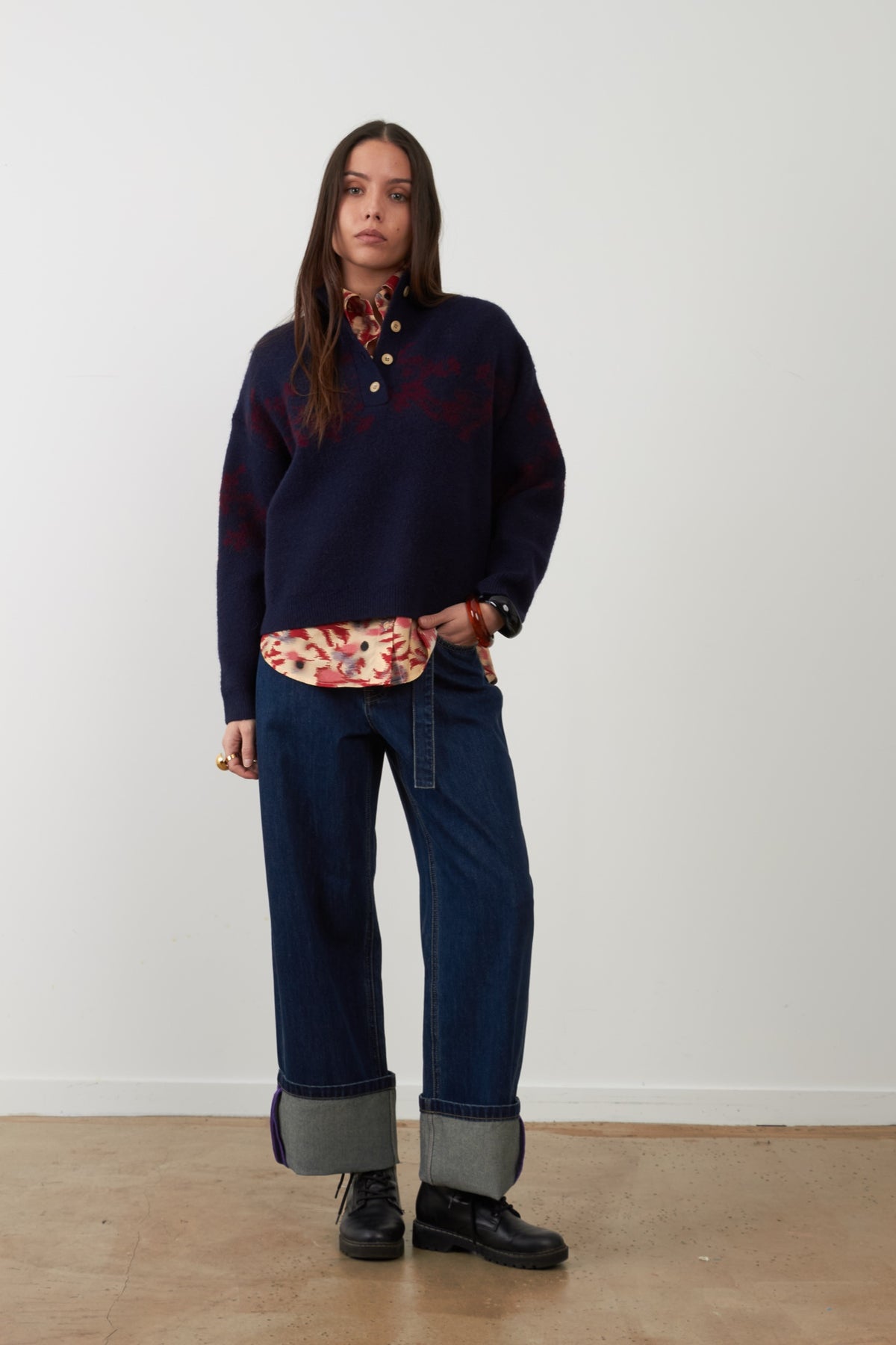 EGEE Pull en maille laine mélangée — Navy Et Burgandy