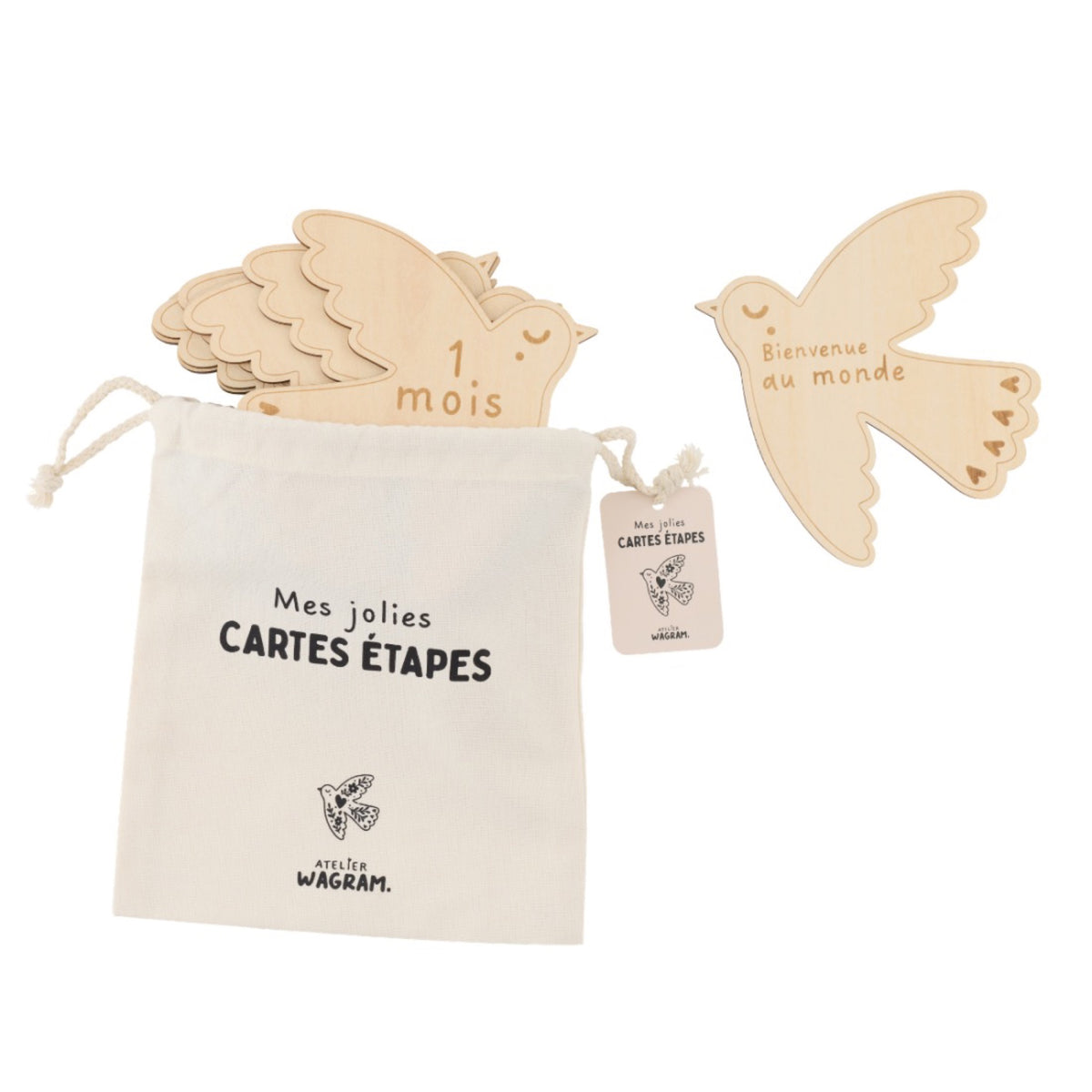 Cartes étapes de grossesse et de bébé en bois — Atelier Wagram — Colombes — packshot | Appart 17 Bruxelles