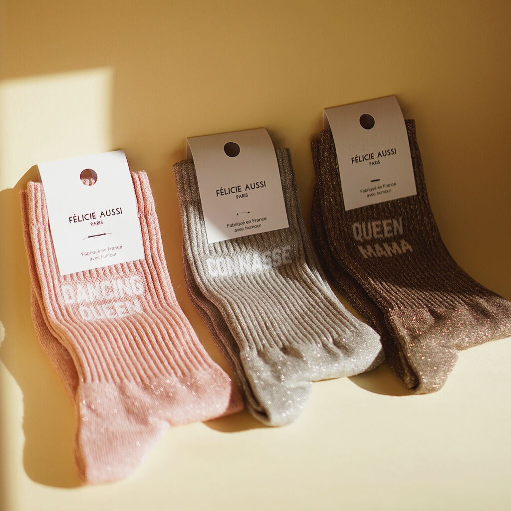 Chaussettes « Dancing Queen » pailletées — Félicie Aussi — Rose ballerine pailleté — vue 3 | Appart 17 Bruxelles