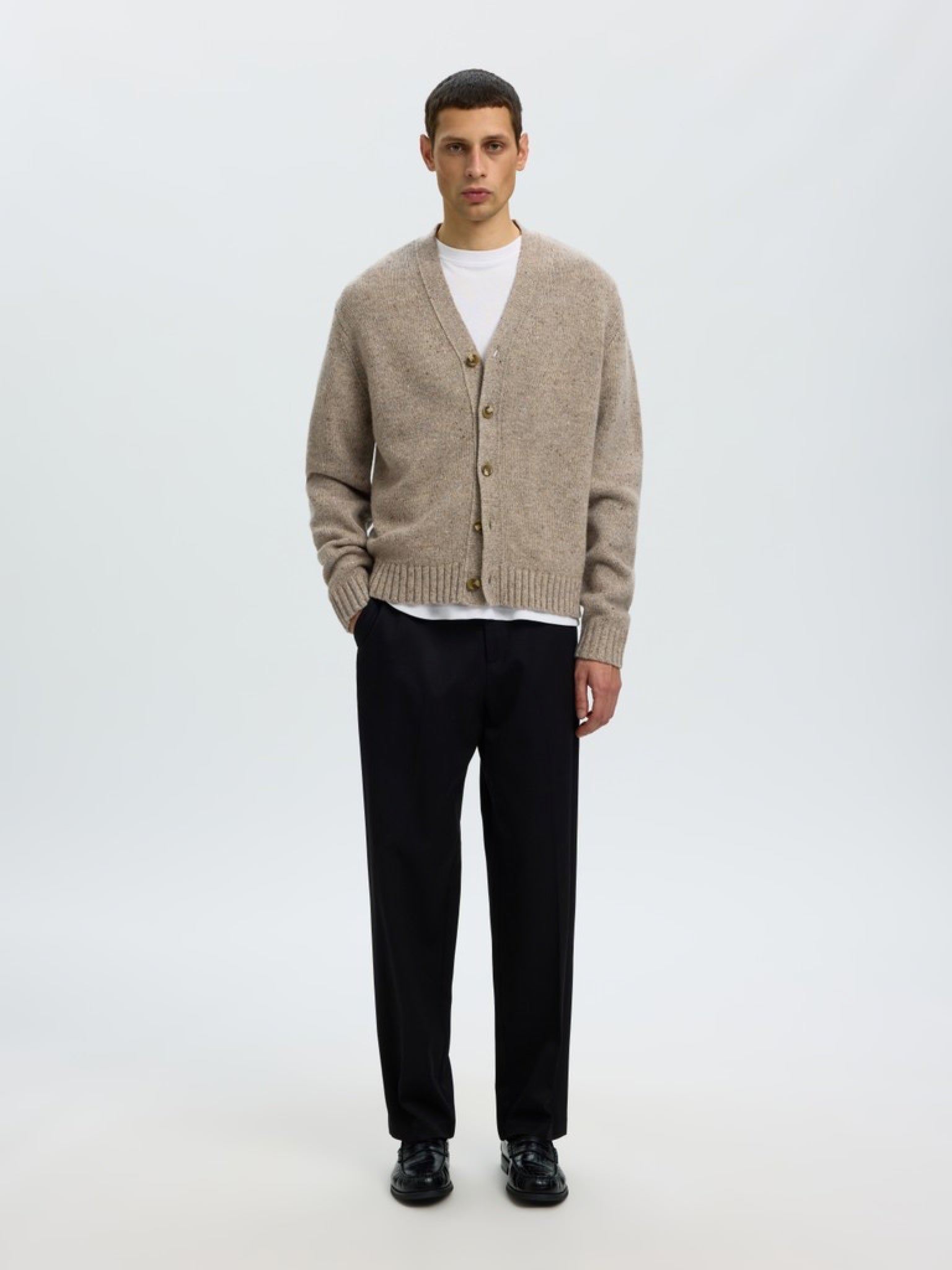 SLMCODY Cardigan col V en laine — Oatmeal Neps — vue 3