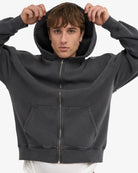 Colorful Standard Organic Oversized Zip Hood Sweat zippé à capuche — Colorful Standard — Faded Black — détail 5 | Appart 17 Bruxelles