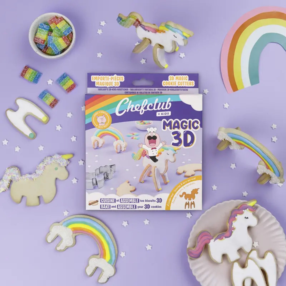 Emporte-pièces biscuits 3D à assembler — Chefclub Kids — Licorne & arc-en-ciel — autre vue 2 | Appart 17 Bruxelles