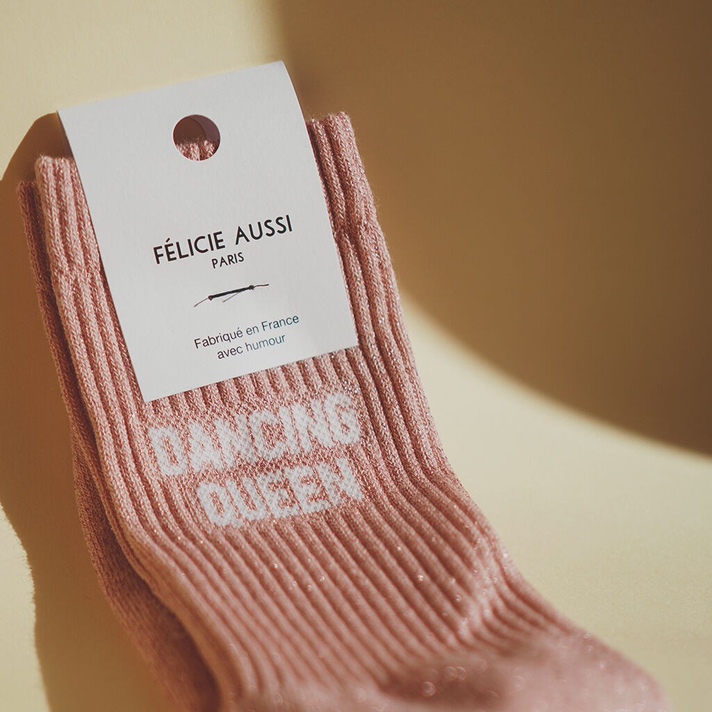 Chaussettes « Dancing Queen » pailletées — Félicie Aussi — Rose ballerine pailleté — photo produit | Appart 17 Bruxelles