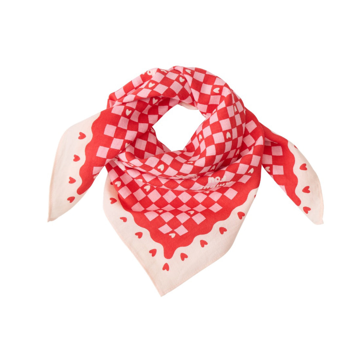 Foulard enfant 55 cm × Cha Cha Pop — Atelier Wagram — Amour fou beige et rouge — packshot | Appart 17 Bruxelles