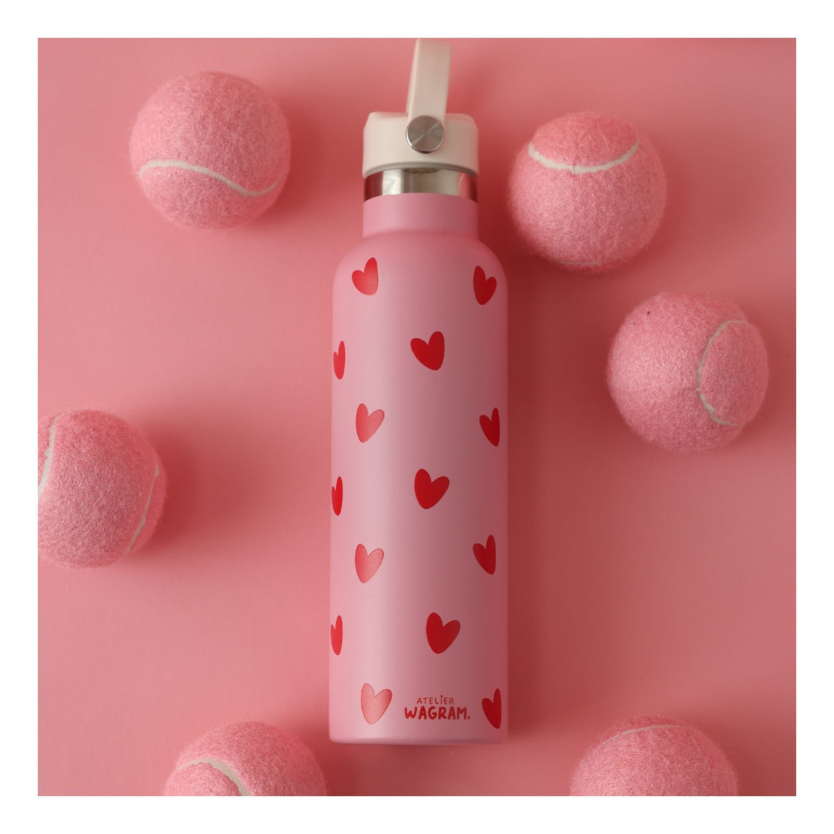 Gourde isotherme 600 ml — Atelier Wagram — Rose cœurs rouges — autre vue 3 | Appart 17 Bruxelles