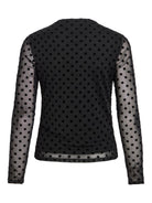 VIRIKKE Top col cheminée en mesh à pois floqués — VILA — Black Beauty — packshot dos | Appart 17 Bruxelles