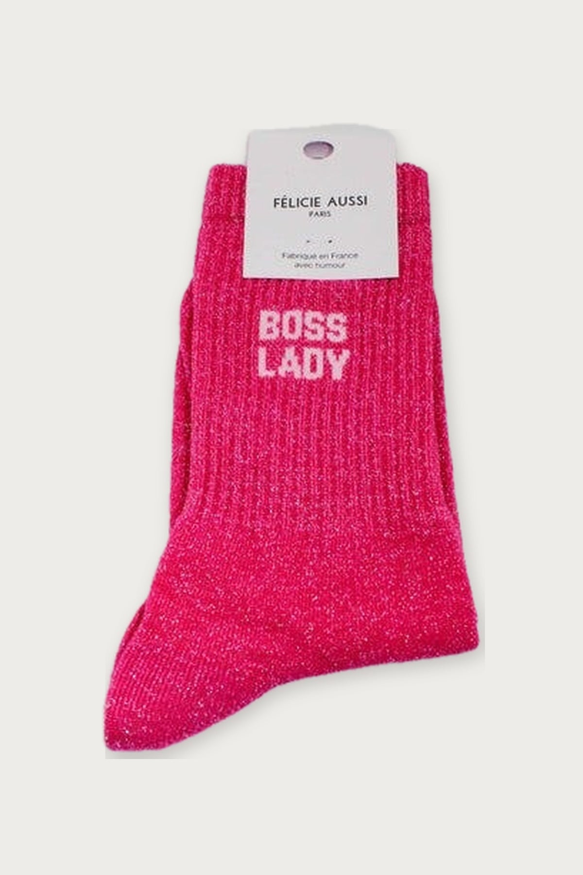 Chaussettes « Boss Lady » pailletées — Rose fluo 36/40 — Félicie Aussi | Appart 17 Bruxelles