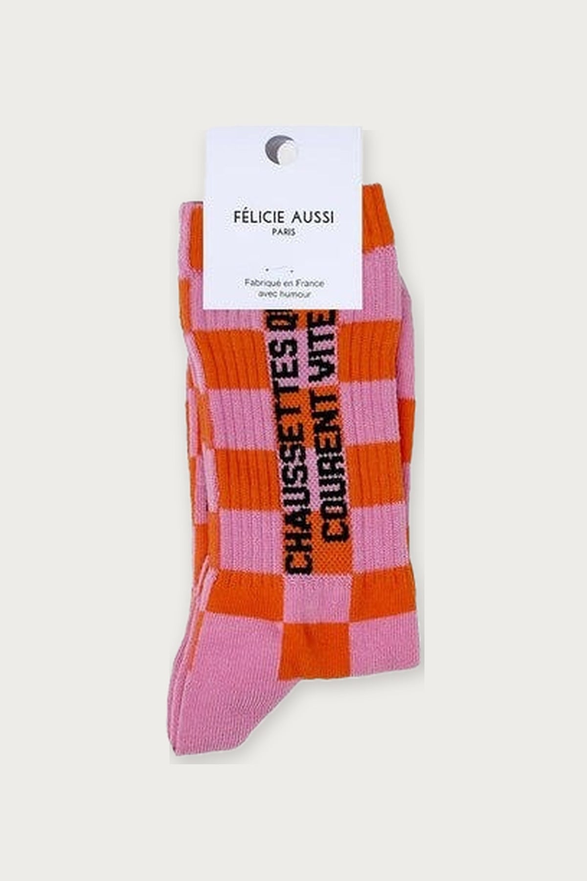 Chaussettes « Qui courent vite » — Damier rose 36/40 — Félicie Aussi | Appart 17 Bruxelles