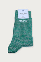 Chaussettes « Ma vie » pailletées — Aventurine pailleté 36/40 — Félicie Aussi | Appart 17 Bruxelles