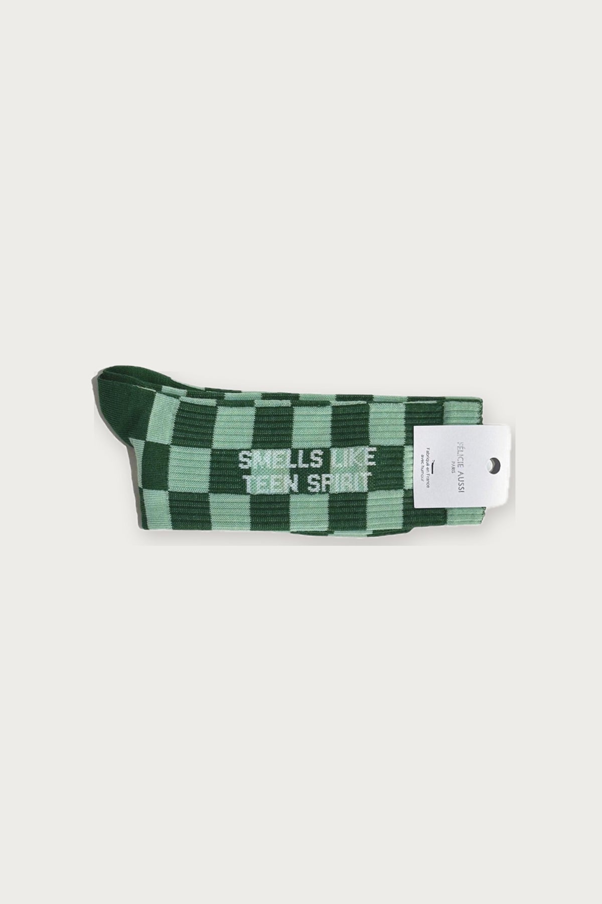 Chaussettes « Smells like teen spirit » — Damier vert 40/45 — Félicie Aussi | Appart 17 Bruxelles