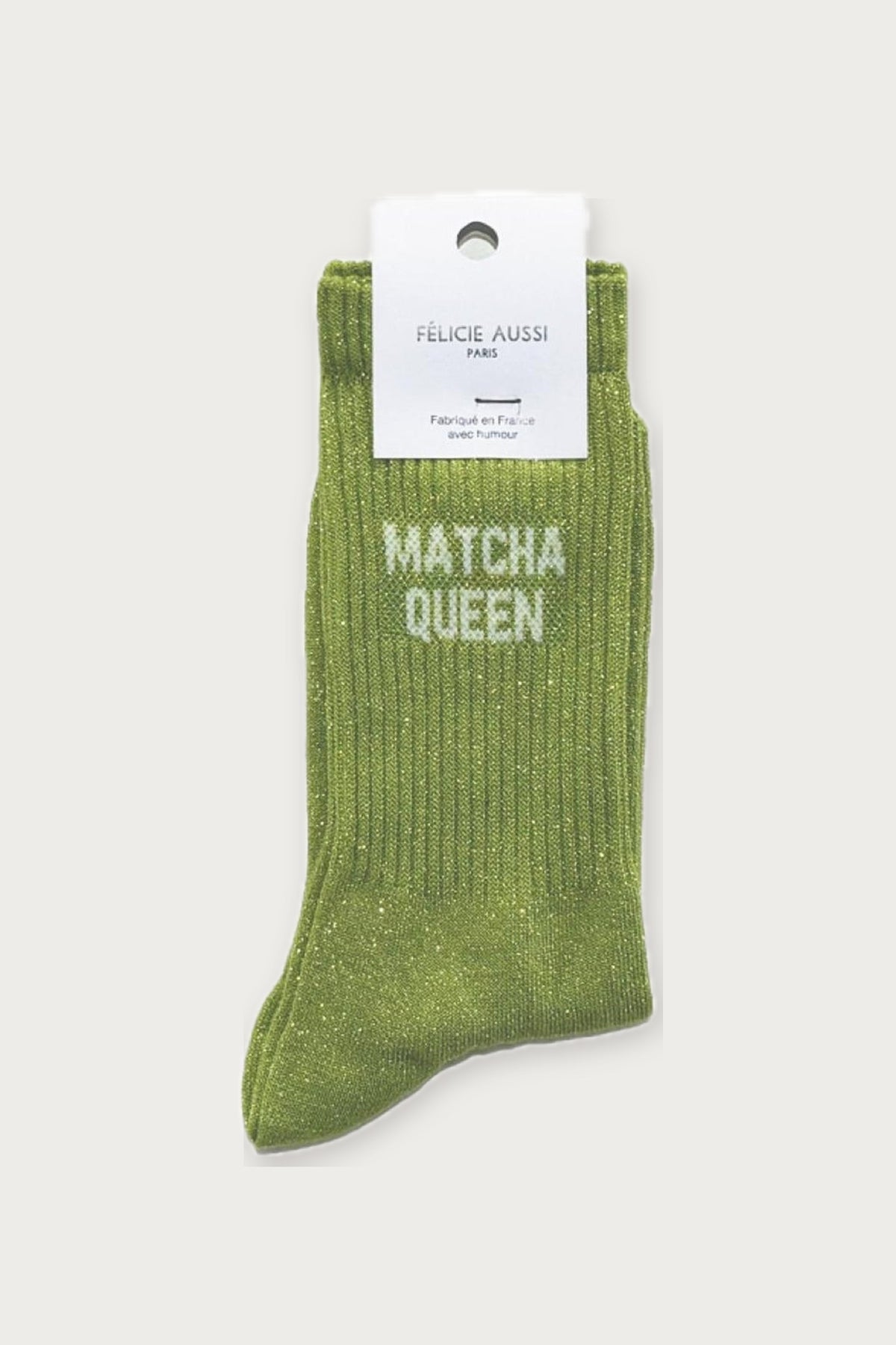 Chaussettes « Matcha Queen » pailletées — Matcha pailleté 36/40 — Félicie Aussi | Appart 17 Bruxelles