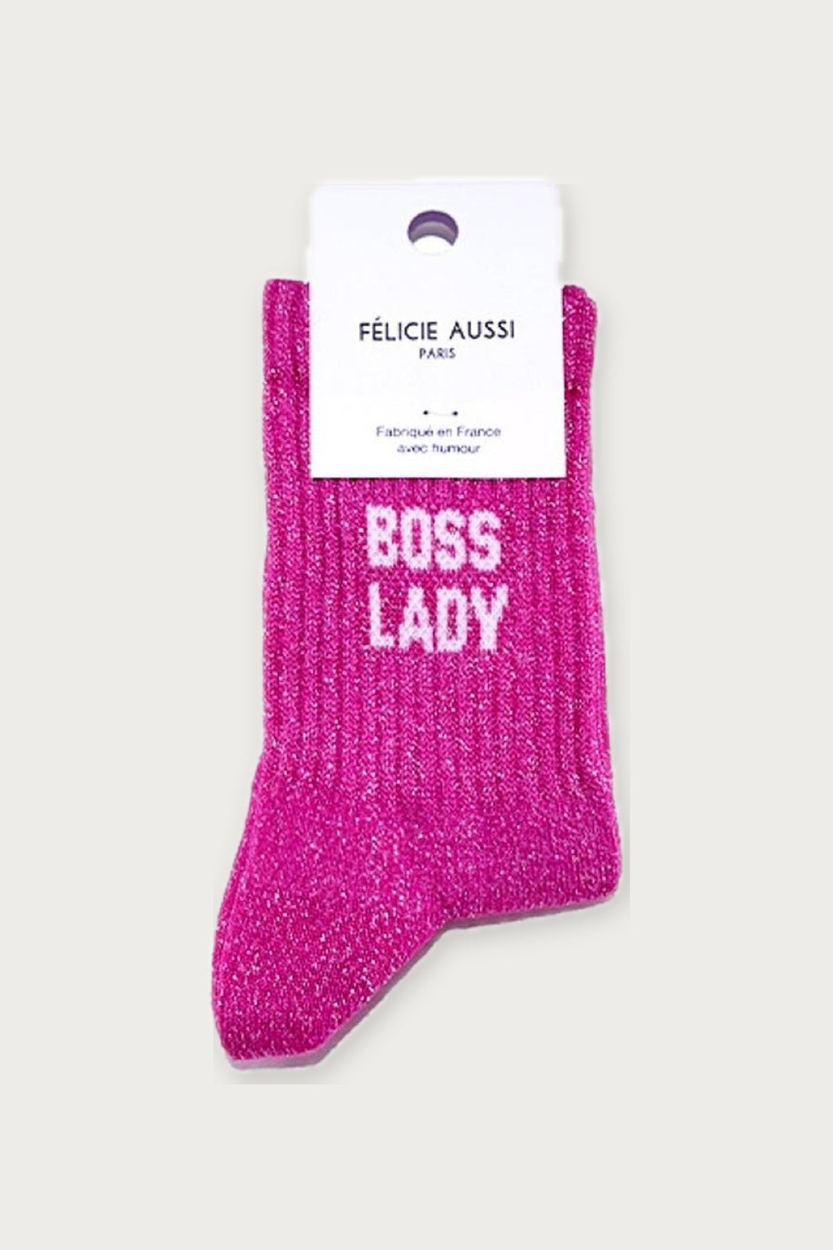 Chaussettes enfant « Boss Lady » pailletées — Rose fluo pailleté — Félicie Aussi | Appart 17 Bruxelles