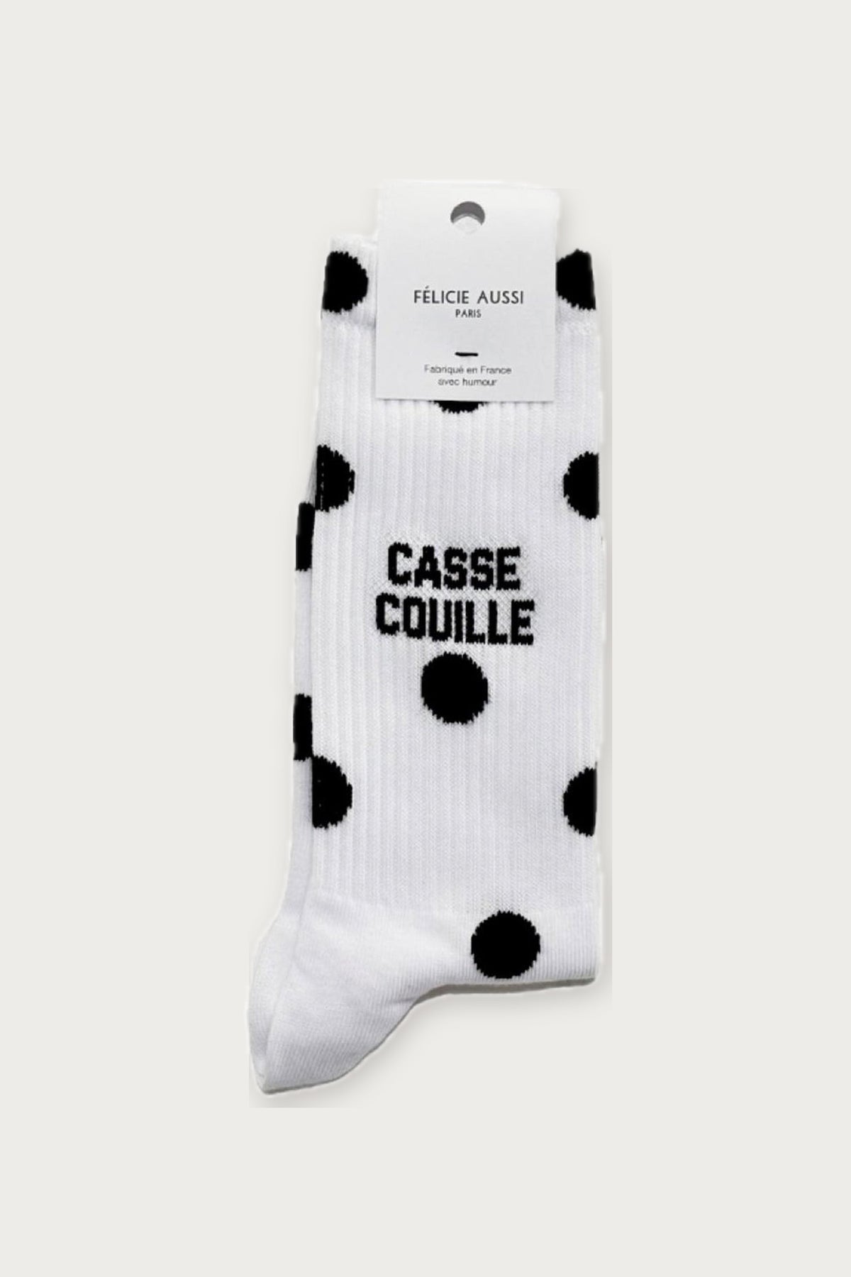Chaussettes « Casse couille » — Blanc à pois noirs — Félicie Aussi | Appart 17 Bruxelles